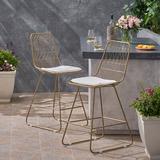 Wrought Studio™ Nico Modern Geometric 26.25" Patio Bar Stool w/ Cushion Metal in Yellow | 42 H x 18.25 W x 24.75 D in | Wayfair