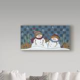 The Holiday Aisle® 'Snowmen on Checkers' Canvas Art Canvas in Blue | 10 H x 19 W in | Wayfair 456C41593EB948B89BF549898893E36C
