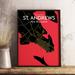 Wrought Studio™ St. Andrews City Map Graphic Art Print Poster in Contrast Paper in Black/Red | 17 H x 11 W x 0.05 D in | Wayfair
