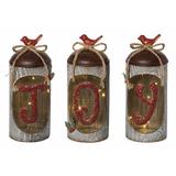 The Holiday Aisle® 3 Piece Otterson Metal Light Up Joy Jar Set Metal | 11 H x 4.25 W x 4.25 D in | Wayfair DE741999CD2749329E19A0B6569F679B