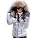 Aox Women Winter Faux Fur Hood Down Coat Lady Thicken Puffer Slim Zipper Jacket Parka (8, Brown Silver)