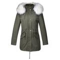 BELLIVERA Women's Twill Parka Jacket with Faux Fur Collar,Warm Winter Coat Women 9218 Greenwhite L