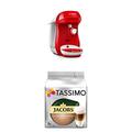 Bosch TAS1006 Tassimo Happy Kapselmaschine,1300 W, platzsparend, große Getränkevielfalt, bright red + Tassimo Jacobs Typ Latte Macchiato Classico, 5er Pack Kaffeespezialität T Discs (5 x 8 Getränke)