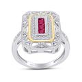 Mothers Day Jewelry Gifts White Gold Over Sterling Silver Created Ruby and White Natural Diamond Accents Art Deco - Style Ring Ring Size-6.5