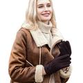 YISEVEN Women's Merino Rugged Sheepskin Shearling Leather Gloves Three Points Soft Thick Furry Fur Lined Warm Heated Lining Cuffs Winter Cold Weather Dress Driving Work Xmas Gifts, Brown Large