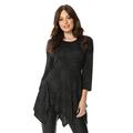 Roman Originals Women Glitter Hanky Hem Top - Ladies Christmas Party New Years Eve Long Sleeve Round Neck Sparkle Embellished Floaty Jersey Stretch Tops - Black - Size 16