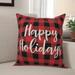 The Holiday Aisle® Lizabeth Happy Holidays in Buffalo Check Plaid Throw Pillow Polyester | 18 H x 18 W x 1.5 D in | Wayfair