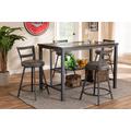 Baxton Studio Arjean Rustic and Industrial Grey Fabric Upholstered 5-Piece Pub Set - 95-C1866P-Walnut/Grey-5PC-Set