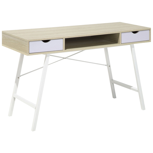Schreibtisch Hellbraun mit Weiß 120 x 48 cm 2 Schubladen modernes Design