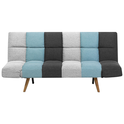 Sofa Grau Blau Polsterbezug Patchwork 3-Sitzer Schlaffunktion Zeitgenössisch Wohnzimmer