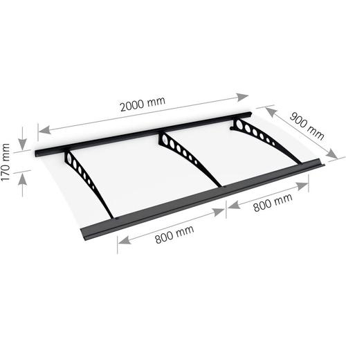 Vordach Haustürdach anthrazit Polycarbonat klar 2000×900 Überdachung Türdach