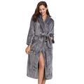 Vlazom Women Dressing Gown, Flannel Soft Bathrobe Cosy Robes Fluffy Warm Housecoat for Cold Winter, Dark Grey, 8-10 UK