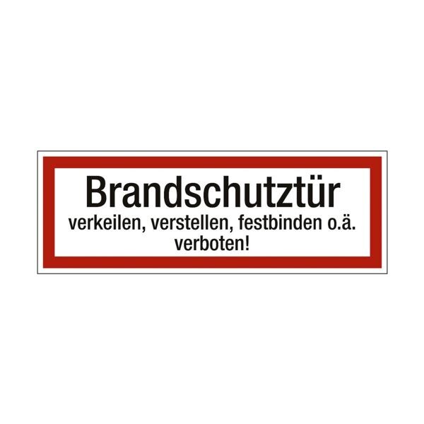 Marahrens Sicherheitskennzeichen »Textschild: Brandschutztür verkeilen, feststellen, festb rot, 21x7.4 cm Image