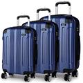 Kono 3pcs Luggage Sets Travel Trolley Case Hard Shell ABS Light Weight Suitcase with 4 Spinner Wheel Fashion Luggage for Business Holiday (Navy Set)