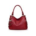 NICOLE & DORIS Women Handbag Large Capacity Shoulder Bags Soft Leather Hobo Bag Fashion Cross-Body Bags Top-Handle Bags with Tassel Wine Red