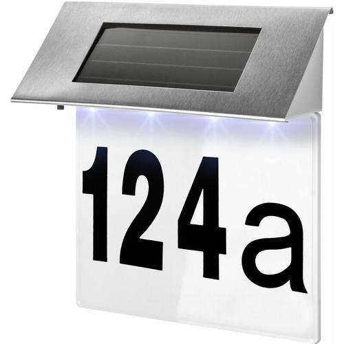 Solar Hausnummerleuchte - Hausnummer beleuchtet, Hausnummer solar, LED Hausnummer - silber