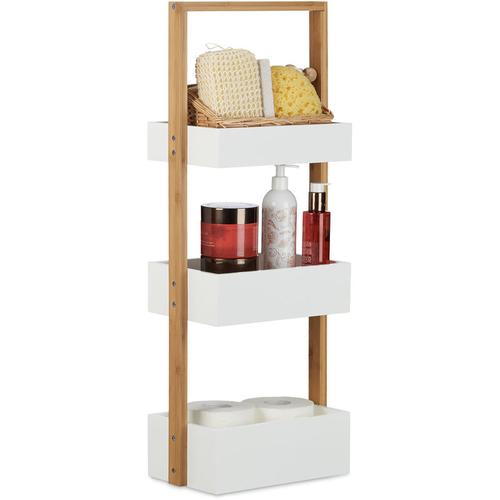 Badregal Bambus, Badezimmerregal mit 3 Körben, Korbregal fürs Bad, mdf, HxBxT: 76 x 30 x 18,5 cm,