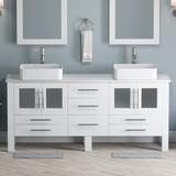 Wrought Studio™ Reginia 71" Double Bathroom Vanity Set w/ Mirror Wood/Ceramic in Brown/White | 34 H x 71 W x 18.5 D in | Wayfair