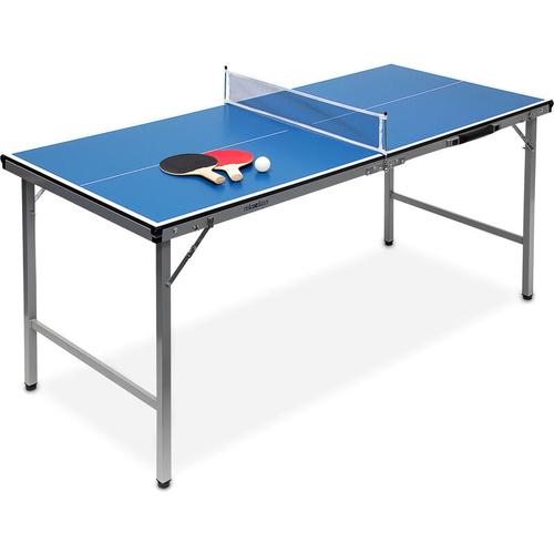 Klappbare Tischtennisplatte, HBT: 71 x 150 x 67 cm, tragbarer Ping Pong Tisch, Netz, Bälle,