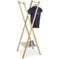 Relaxdays Portant à vêtements pliable en bambou, 2 barres, pratique, H x L x P : 155,5 x 50 x 57,5