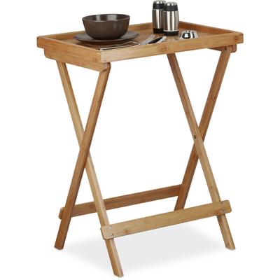 Tabletttisch Bambus HxBxT:66x50x38,5cm, Beistelltisch mit Tablett, Klapptisch Serviertisch, natur Image
