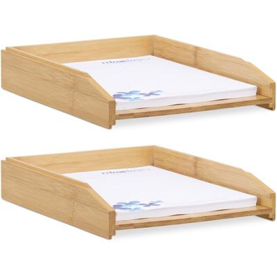 2 x Dokumentenablage, stapelbar, din A4 Papier, Büro, Schreibtisch, Briefablage aus Bambusholz, 6 x Image