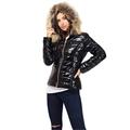 Ladies Womens Quilted Wet Look Mnclr Style Puffer Bubble Padded Faux Fur Hooded Collar Trim Winter Warm Thick Parka Jacket Coat Size 10 Black