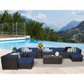 Wade Logan® Ayomikun 13 Piece Rattan Sectional Seating Group w/ Cushions Synthetic Wicker/All - Weather Wicker/Wicker/Rattan in Blue | Outdoor Furniture | Wayfair