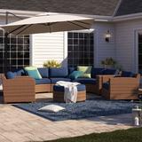 Lark Manor™ Ambroselli 8 Piece Rattan Sectional Seating Group w/ Cushions Synthetic Wicker/All - Weather Wicker/Wicker/Rattan in Blue | Outdoor Furniture | Wayfair