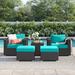Sol 72 Outdoor™ Convene Wicker Rattan 5-Piece Outdoor Patio Furniture Set Wicker/Rattan in Blue | Wayfair 5A46284B04464B74B150FE0A4B81CA13