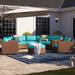 Lark Manor™ Ambroselli 8 Piece Rattan Sectional Seating Group w/ Cushions Synthetic Wicker/All - Weather Wicker/Wicker/Rattan in Brown | Outdoor Furniture | Wayfair