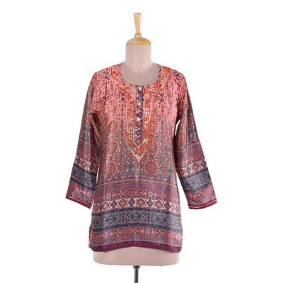 Palace Intrigue,'Embroidery Trim Tunic in Pumpkin and Blush from India'