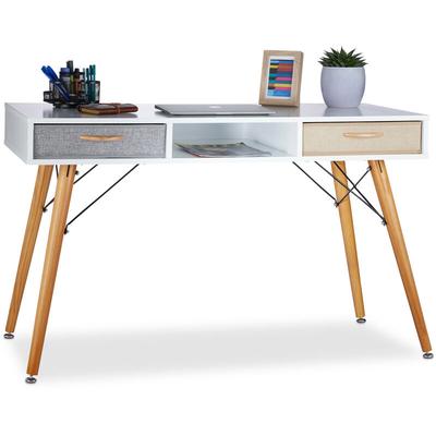Relaxdays Schreibtisch, skandin. Design, 3 Fächer, 2 Schubladen, Computertisch HxBxT: ca. 74 x 125