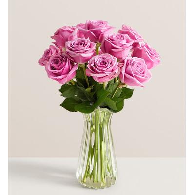 1-800-Flowers Flower Delivery Passion For Purple Roses 12 Stems W/ Clear Vase | Send The Gift Of Flowers