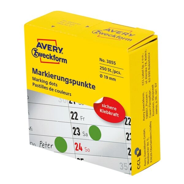 Avery Zweckform Markierungspunkte 19mm im 250er-Spender grün Image