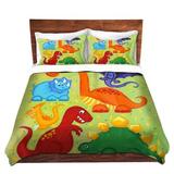 East Urban Home Dinosaur Jumble Duvet Cover Set Microfiber in Green/Orange/Red | 1 Queen Duvet Cover + 2 Standard Shams | Wayfair