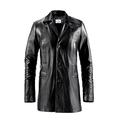 VearFit Max Payne Mark Wahlberg 3-Button Real Leather Trench Coat Blazar for Men Black