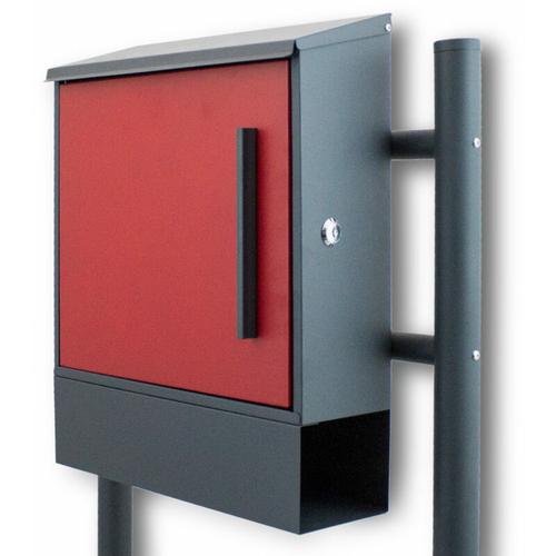 Standbriefkasten Briefkastenanlage mit Seitenschloss Dunkelgrau / Rot – Mehrfarbig