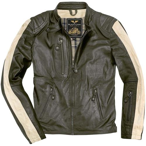 Black-Cafe London Vintage Motorrad Lederjacke, grün, Größe 56