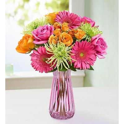 1-800-Flowers Seasonal Gift Delivery Vibrant Blooms Bouquet W/ Pink Vase | Same Day Delivery Available | Happiness Delivered To Their Door