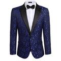 JINIDU Men's Floral Party Dress Suit Stylish Dinner Jacket Wedding Blazer Prom Tuxedo, XXL, Blue