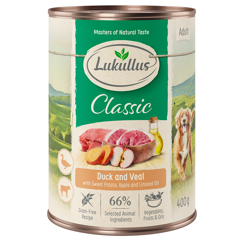 Lukullus 24 x 400 g Alimento umido per cani - Anatra & Vitello - senza cereali