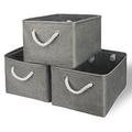 TheWarmHome Foldable Storage Basket with Strong Cotton Rope Handle, Collapsible Storage Bins Set Works As Baby Storage, Toy Storage, Nursery Baskets (Grey, 3Pack-13.8L9.8W6.7H)