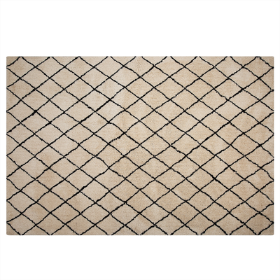 Teppich Beige u. Schwarz Stoff 140 x 200 cm Kurzflor Geometrisches Muster Rautenmuster Handgetuftet Rechteckig für Wohnz