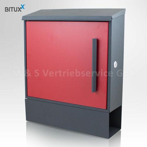 Design Metall Briefkasten Rot Grau Postkasten mit Zeitungsfach Wandbriefkasten – Mehrfarbig