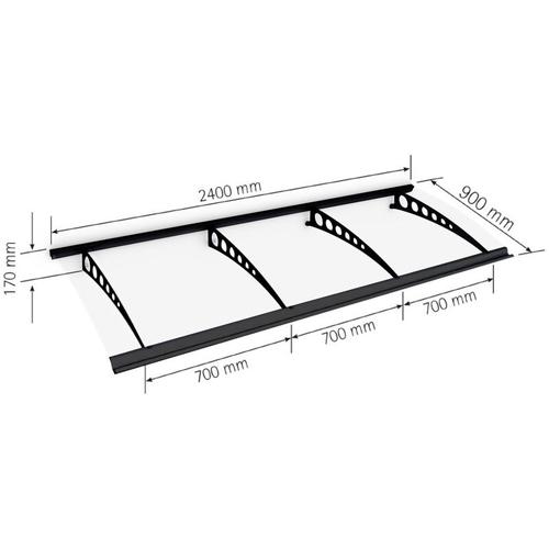 Schulte – Vordach Haustürdach anthrazit Polycarbonat klar 2400×900 Überdachung Türdach