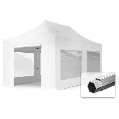 Intent24 - 3x6 m Faltpavillon professional Alu 40mm, Seitenteile mit Panoramafenstern, weiß - weiß