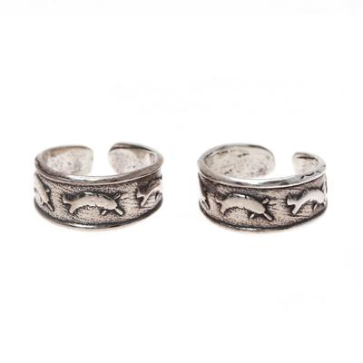 Dolphin Parade,'Sterling Silver Dolphin Toe Rings from India (Pair)'