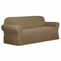 Maytex Torie Stretch Box Cushion Loveseat Slipcover, Leather in Brown | 34 H x 96 W x 38 D in | Wayfair 073161057312