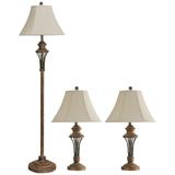 Moraga Natural Wood 3-Piece Floor and Table Lamp Set